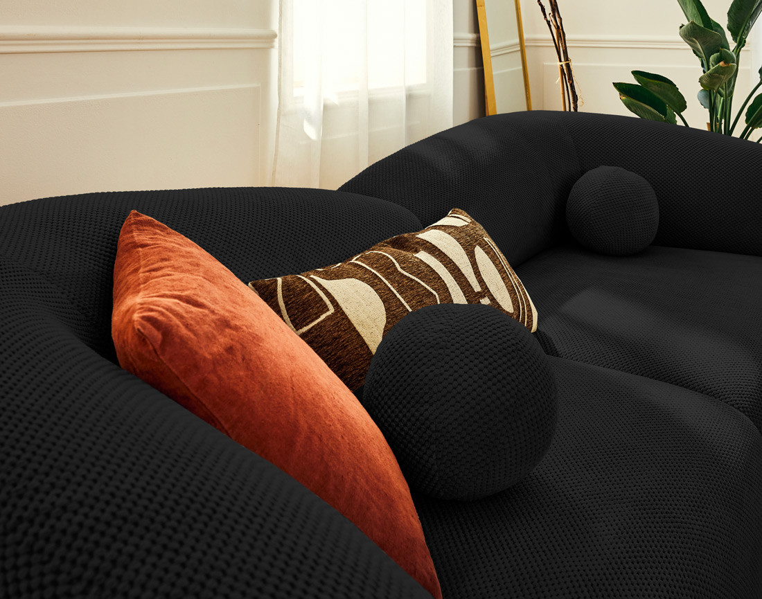 Canapé droit 4 places en velours texturé Charles