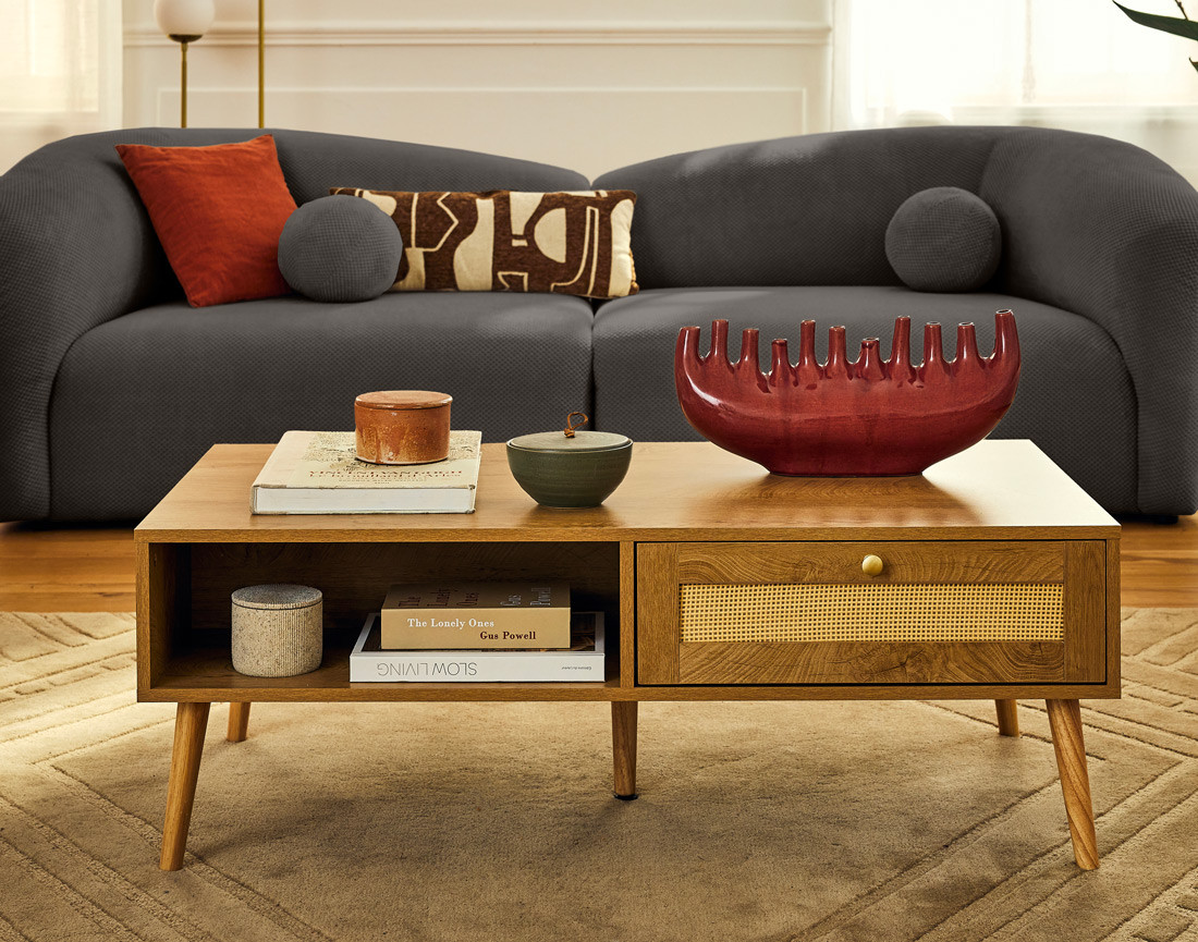 Canapé droit 4 places en velours texturé Charles