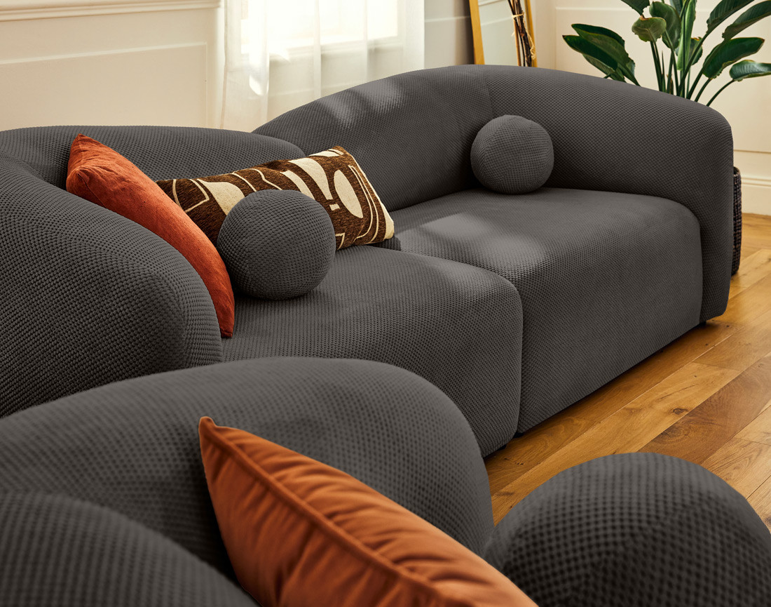 Canapé droit 4 places en velours texturé Charles