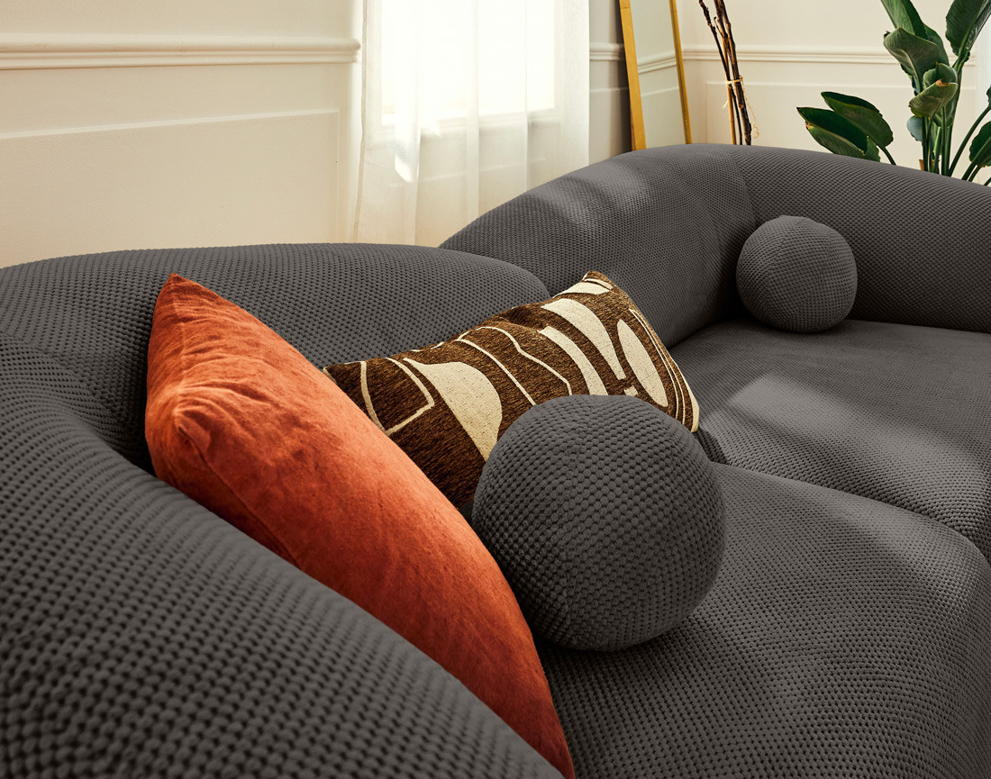 Canapé droit 4 places en velours texturé Charles