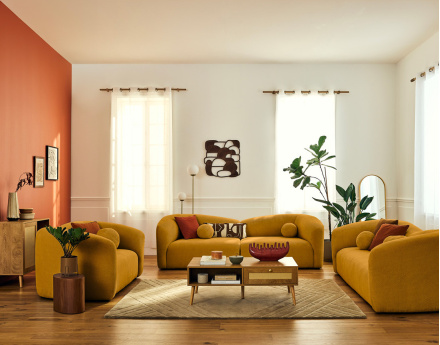 Canapé droit 4 places en velours texturé Charles