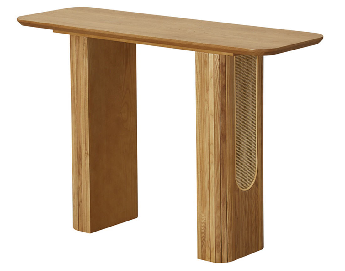 Console bois plaqué chêne et cannage 120 cm Milazzo