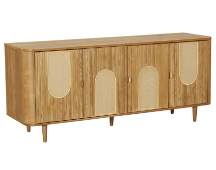 Buffet bas bois plaqué chêne et cannage 176 cm Milazzo