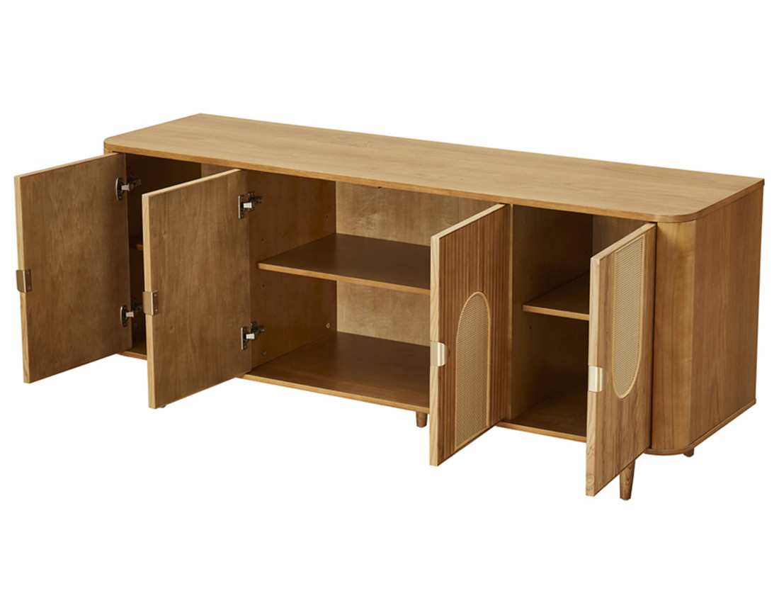 Buffet bas bois plaqué chêne et cannage 176 cm Milazzo