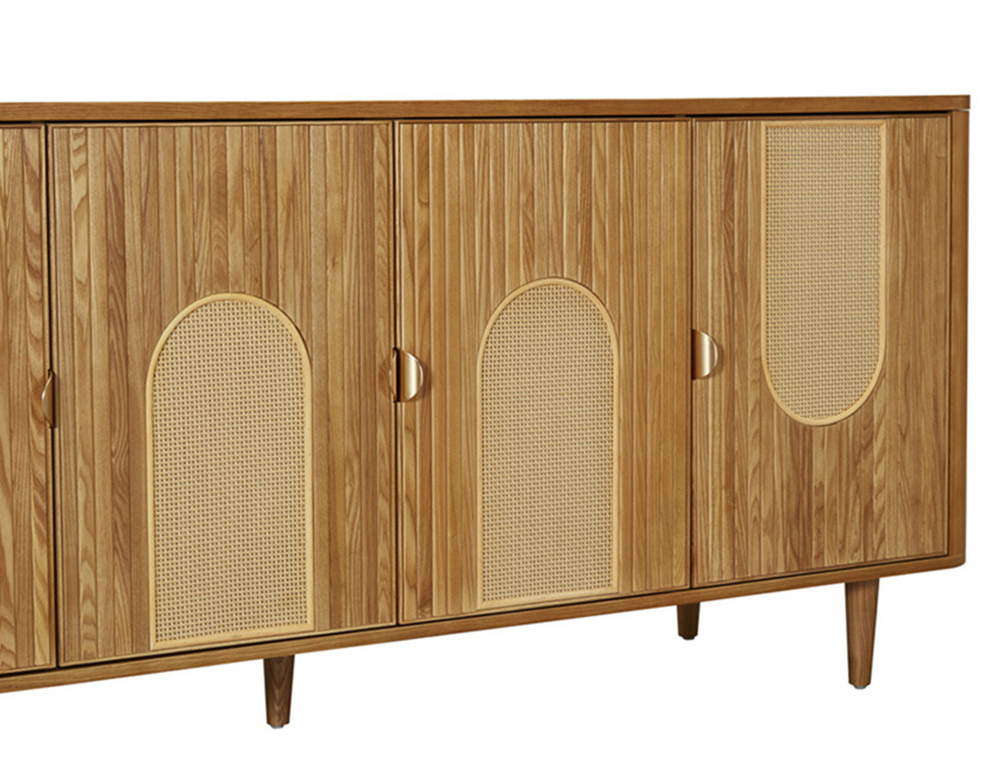 Buffet bas bois plaqué chêne et cannage 176 cm Milazzo