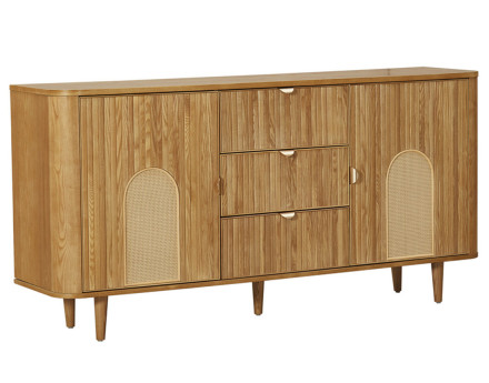 Buffet bas bois plaqué chêne et cannage 160 cm Milazzo