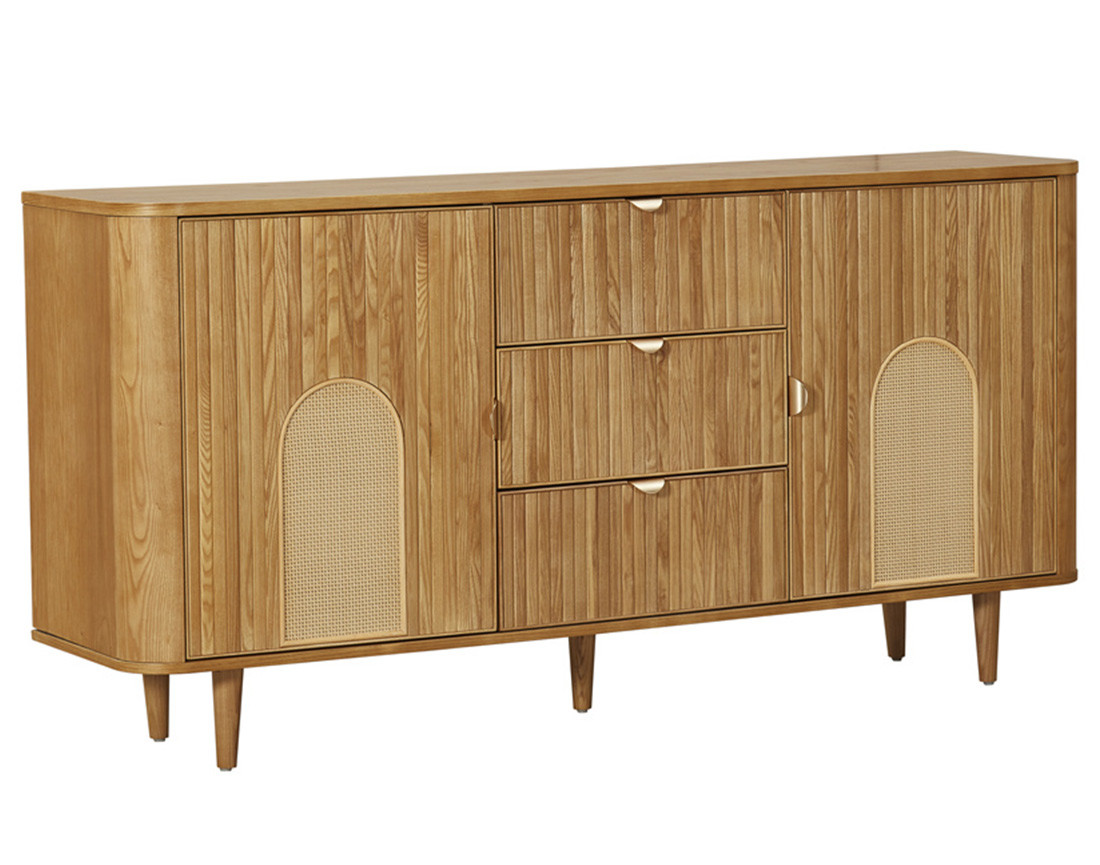 Buffet bas bois plaqué chêne et cannage 160 cm Milazzo