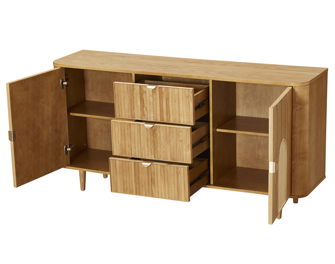 Buffet bas bois plaqué chêne et cannage 160 cm Milazzo