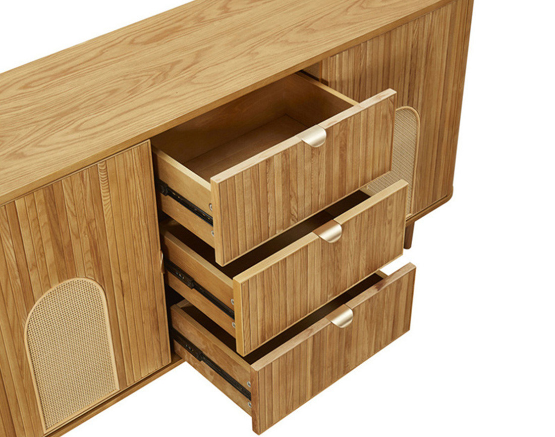 Buffet bas bois plaqué chêne et cannage 160 cm Milazzo