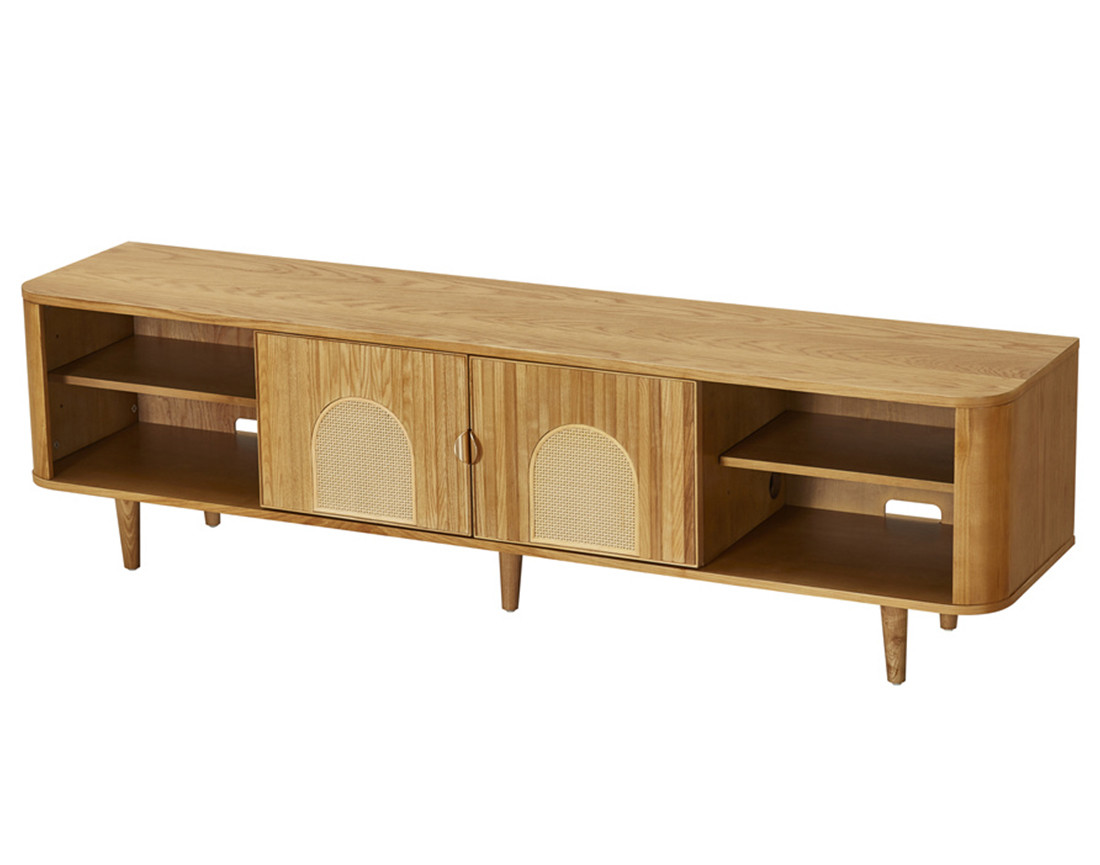 Meuble TV bois plaqué chêne et cannage 180 cm Milazzo