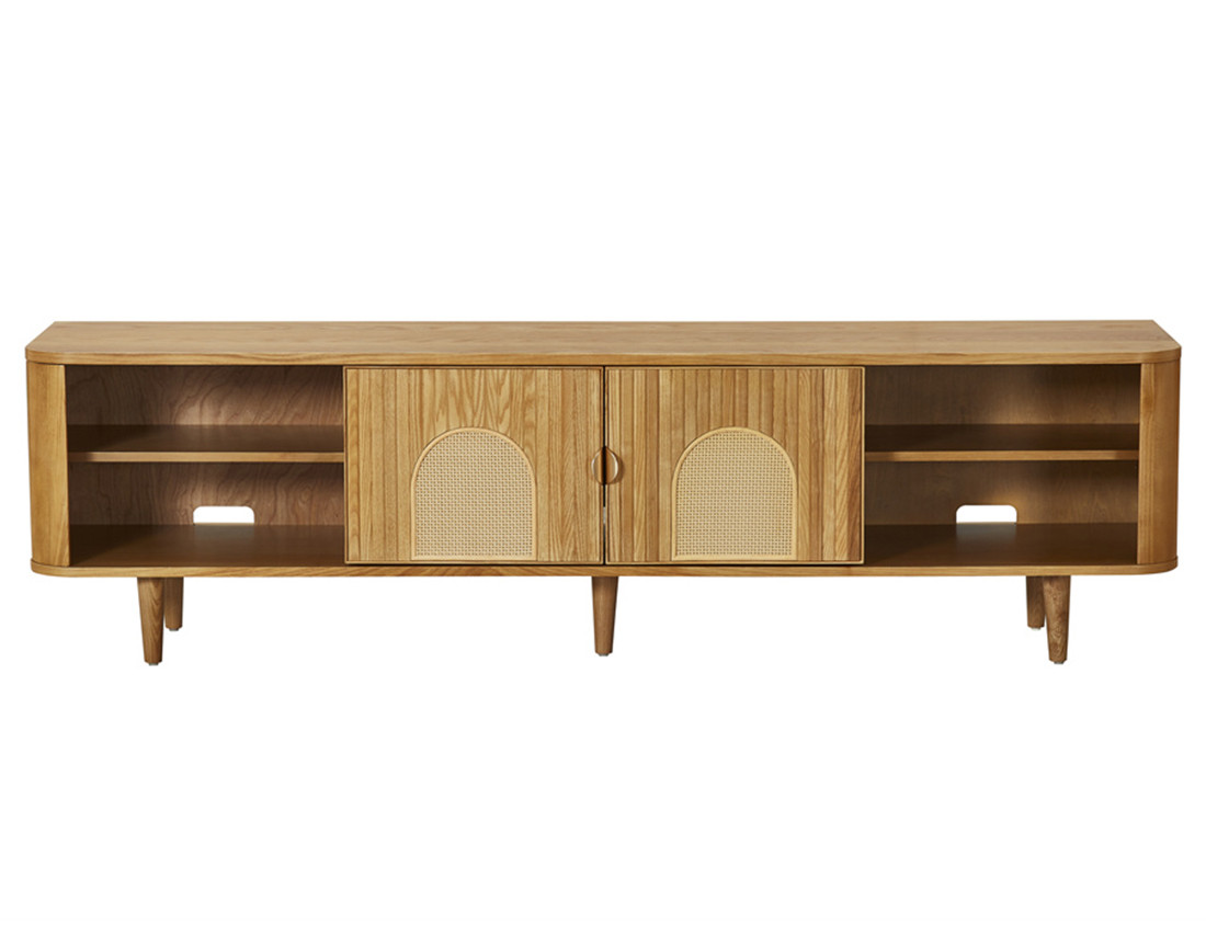 Meuble TV bois plaqué chêne et cannage 180 cm Milazzo