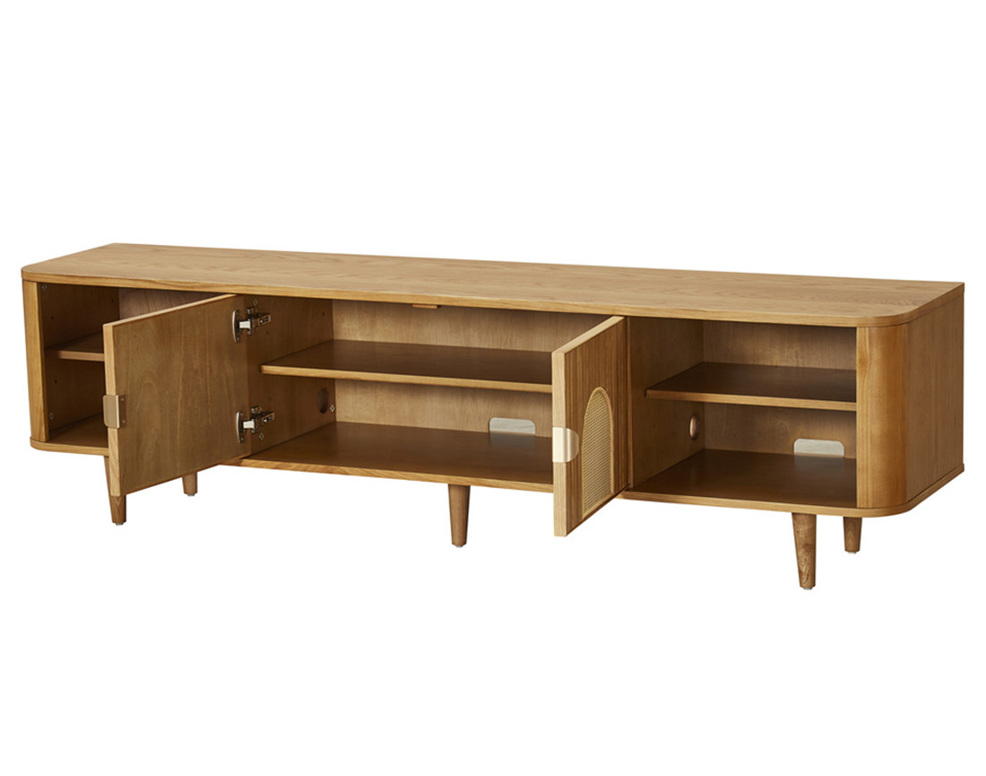 Meuble TV bois plaqué chêne et cannage 180 cm Milazzo