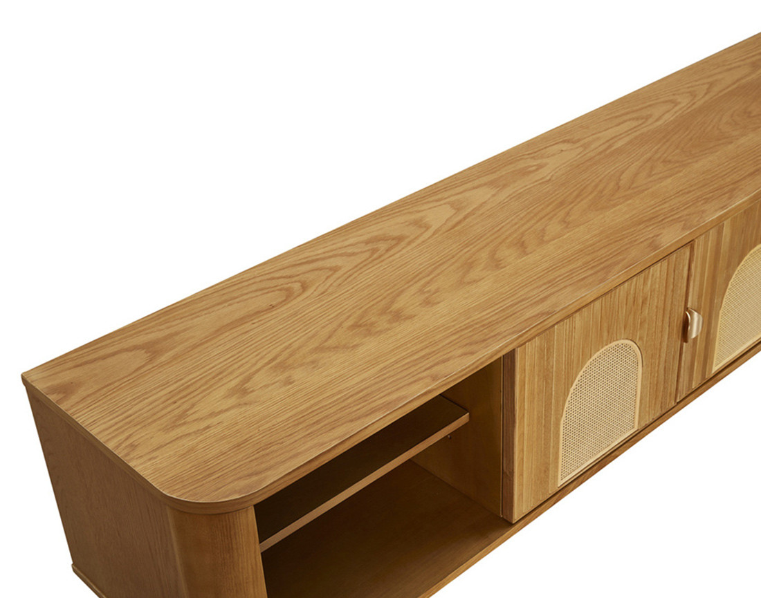 Meuble TV bois plaqué chêne et cannage 180 cm Milazzo