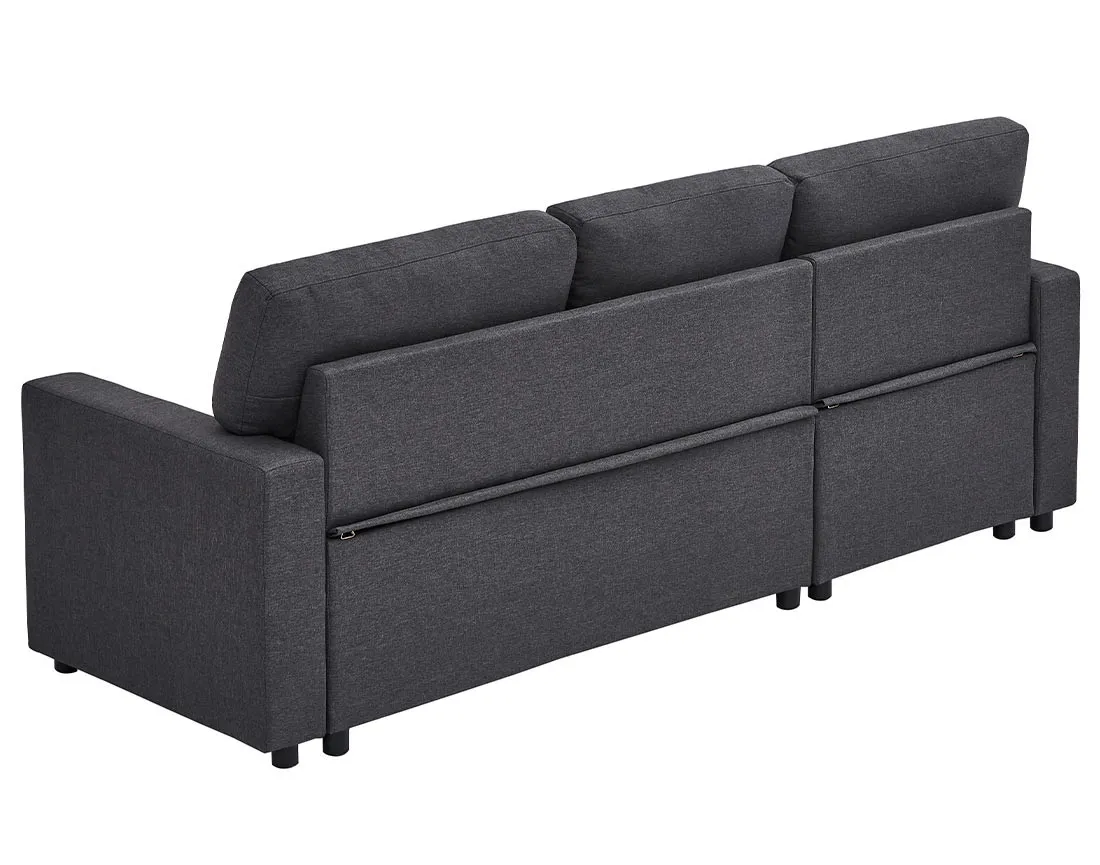 Canapé d’angle 4 places en tissu convertible avec coffre Meiya