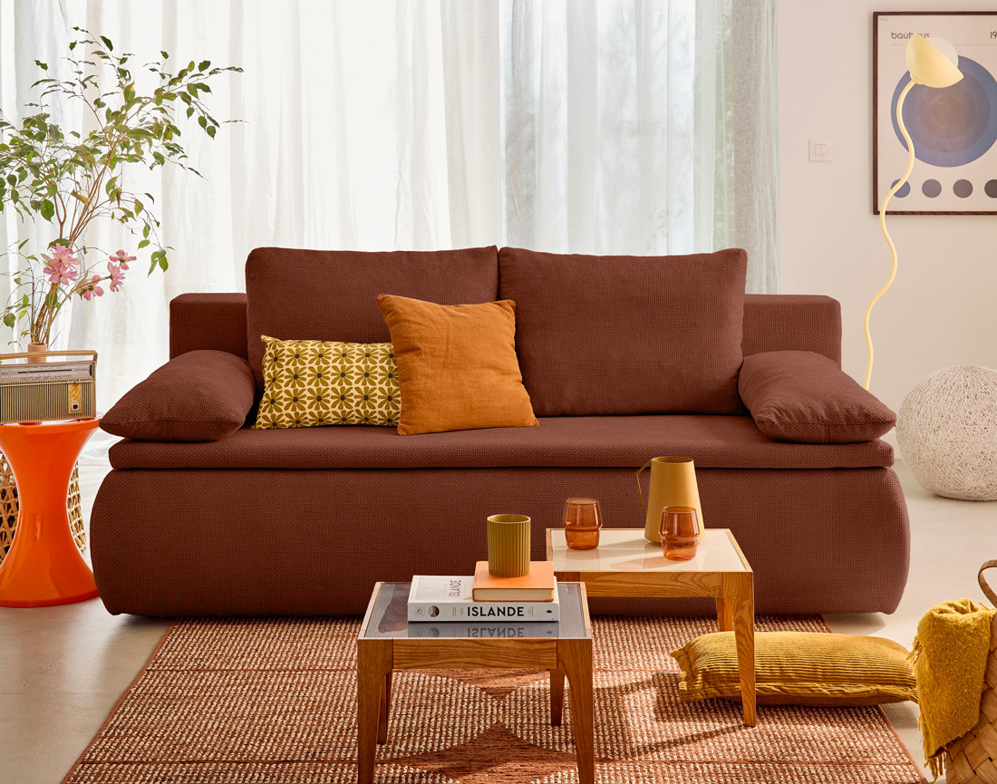 Canapé 3 places convertible avec coffre en velours texturé Kurt