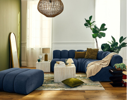 Canapé modulable d'angle réversible 4 places sans accoudoirs en tissu texturé Debbie