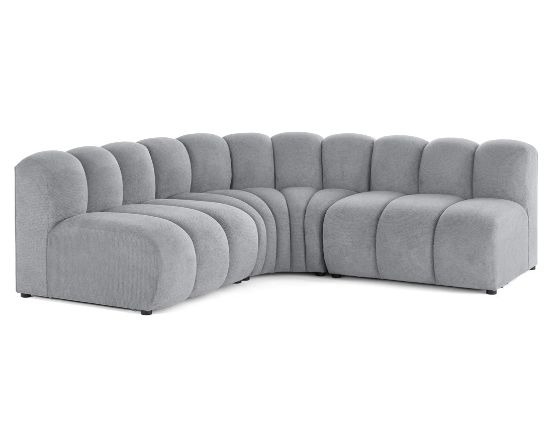 Canapé modulable d'angle réversible 4 places sans accoudoirs en tissu texturé Debbie
