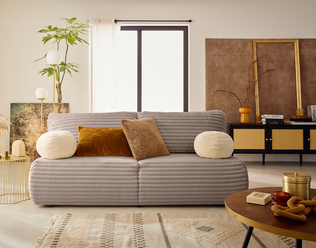 Canapé 3 places convertible en fausse fourrure côtelée Marvin