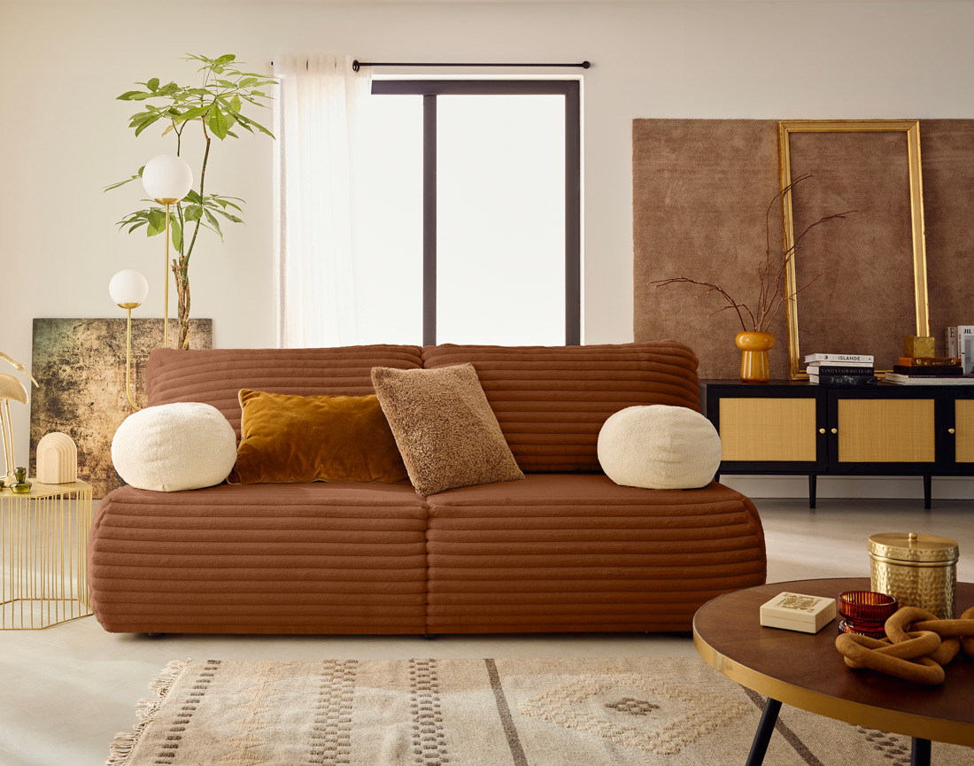 Canapé 3 places convertible en fausse fourrure côtelée Marvin