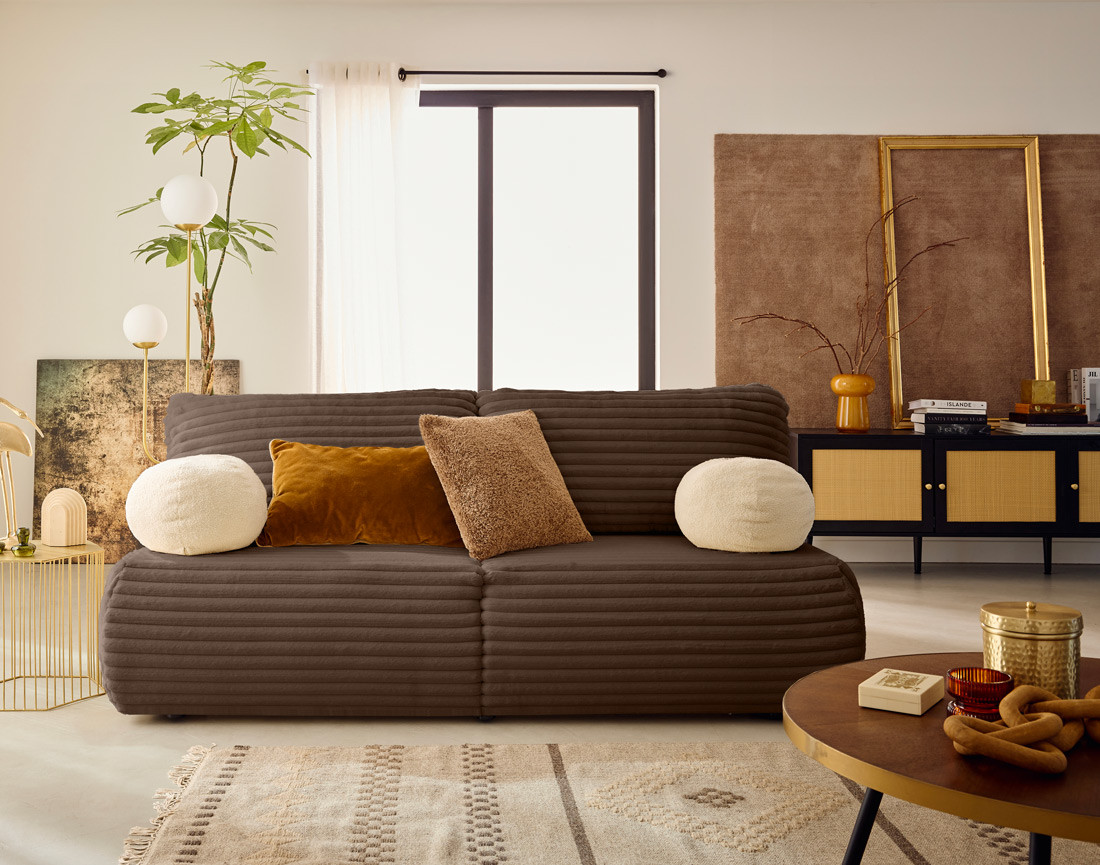 Canapé 3 places convertible en fausse fourrure côtelée Marvin