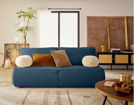 Canapé 3 places convertible en fausse fourrure côtelée Marvin