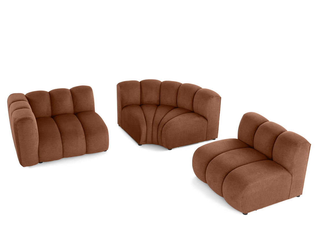 Canapé modulable d'angle droit 4 places avec accoudoir en tissu texturé Debbie