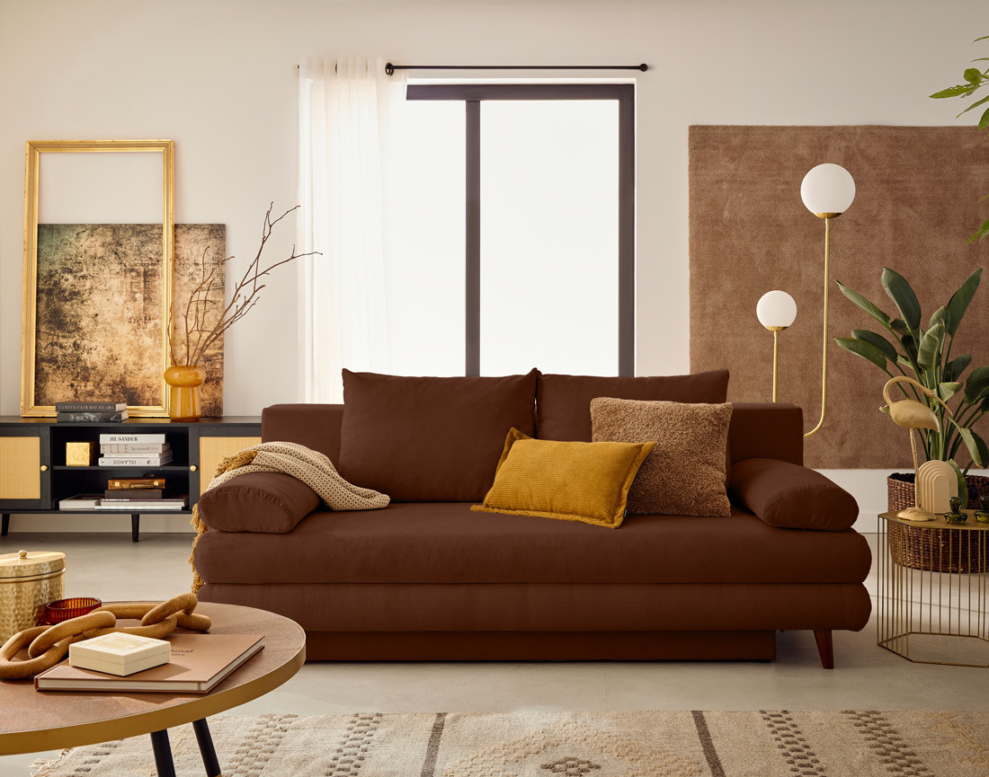 Canapé 3 places convertible avec coffre en velours côtelé Wonder