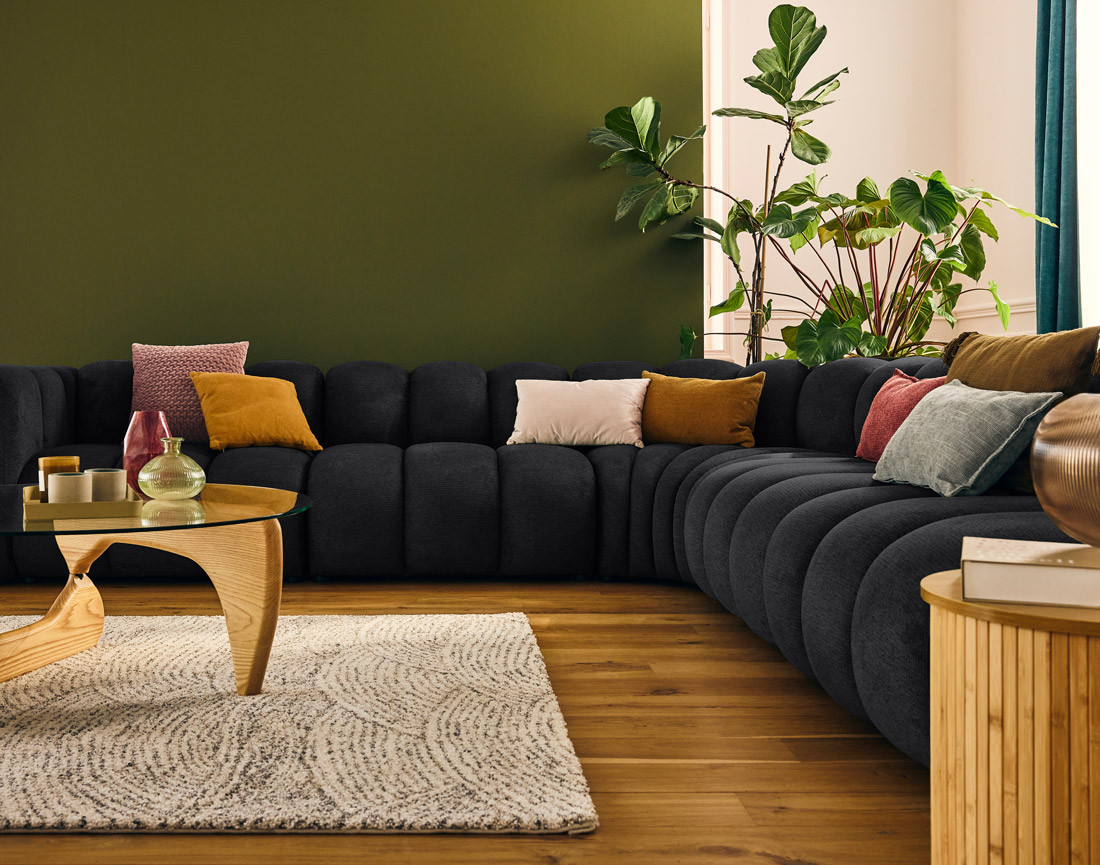 Canapé modulable d'angle droit 5 places en tissu texturé Debbie