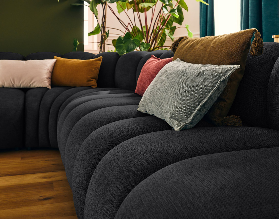 Canapé modulable d'angle droit 5 places en tissu texturé Debbie