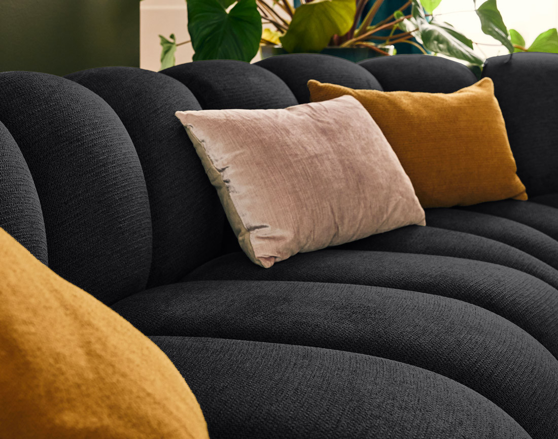 Canapé modulable d'angle droit 5 places en tissu texturé Debbie