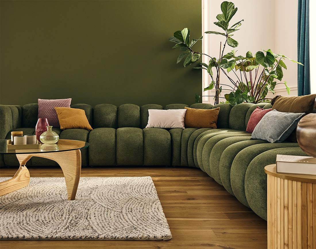 Canapé modulable d'angle droit 5 places en tissu texturé Debbie