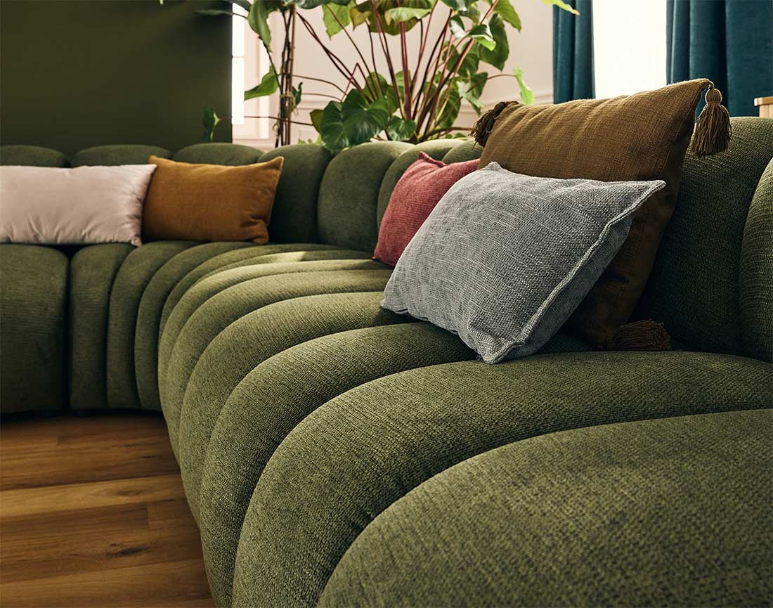 Canapé modulable d'angle droit 5 places en tissu texturé Debbie