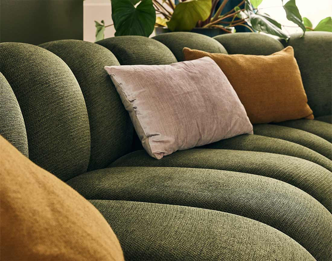 Canapé modulable d'angle droit 5 places en tissu texturé Debbie