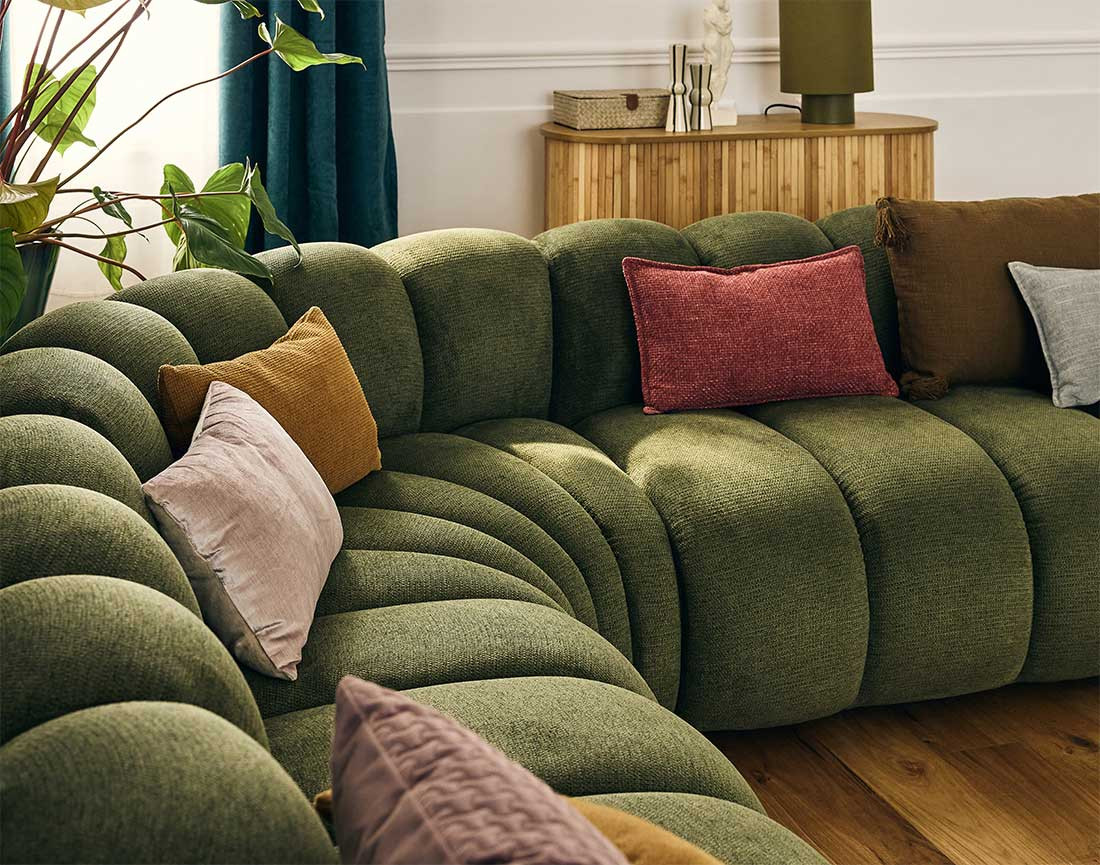 Canapé modulable d'angle droit 5 places en tissu texturé Debbie