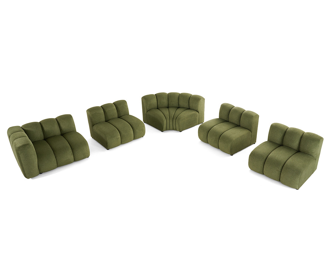 Canapé modulable d'angle droit 5 places en tissu texturé Debbie