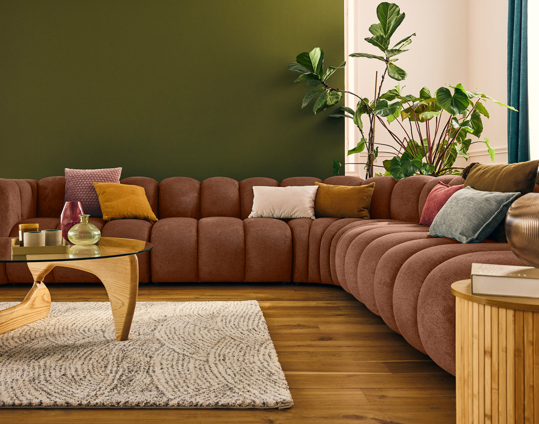 Canapé modulable d'angle droit 5 places en tissu texturé Debbie