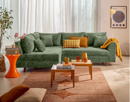 Canapé d'angle gauche 4 places en velours texturé Rune