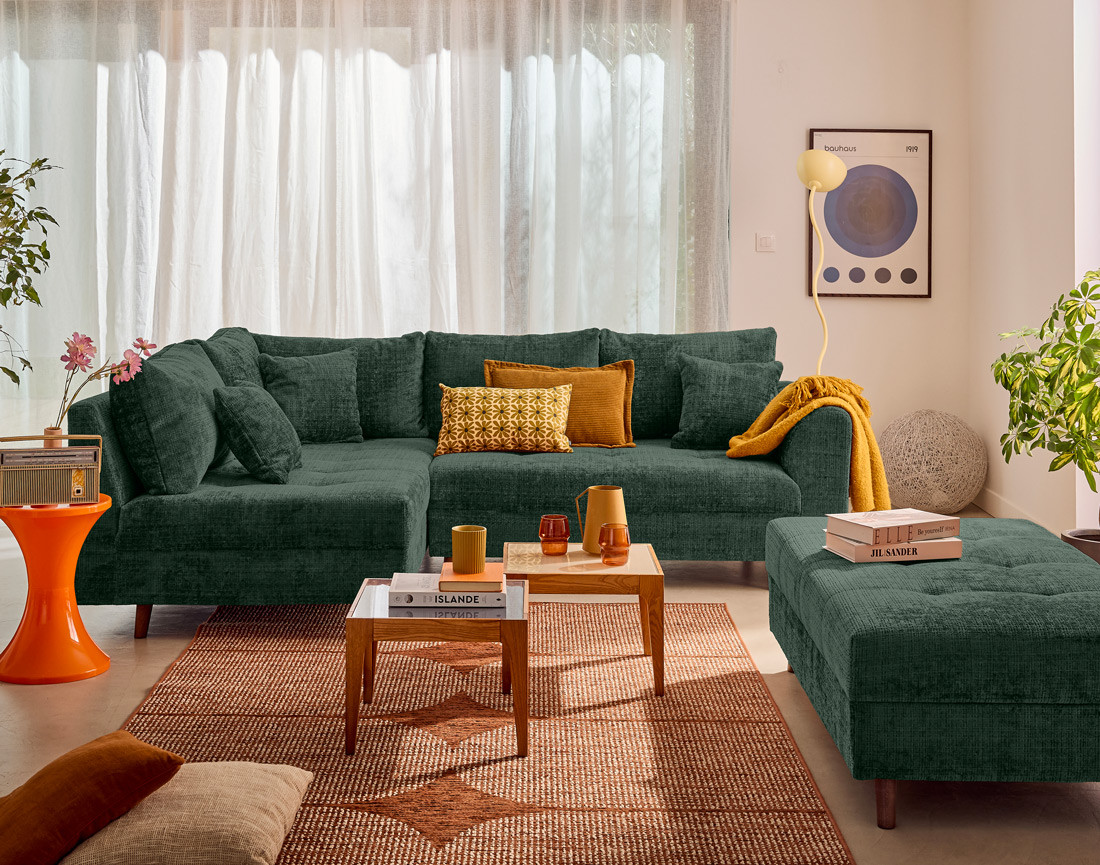 Canapé d'angle gauche 4 places en velours texturé Rune