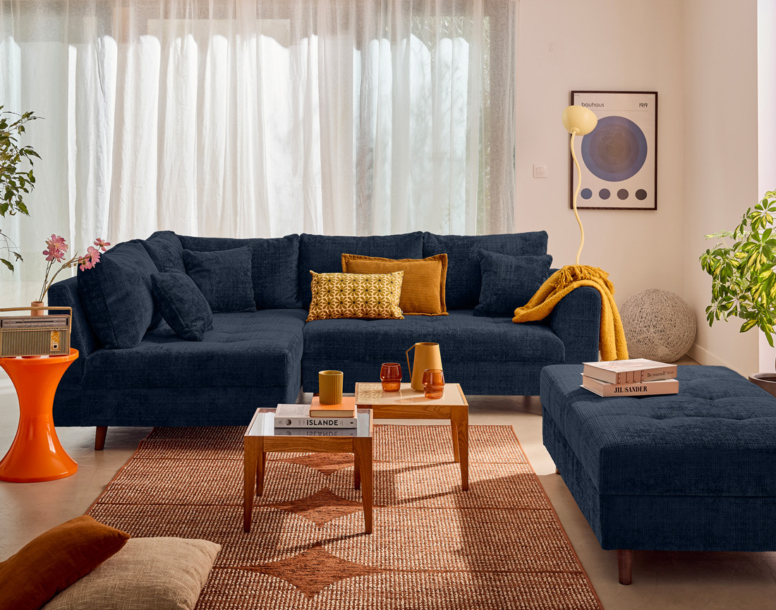 Canapé d'angle gauche 4 places en velours texturé Rune