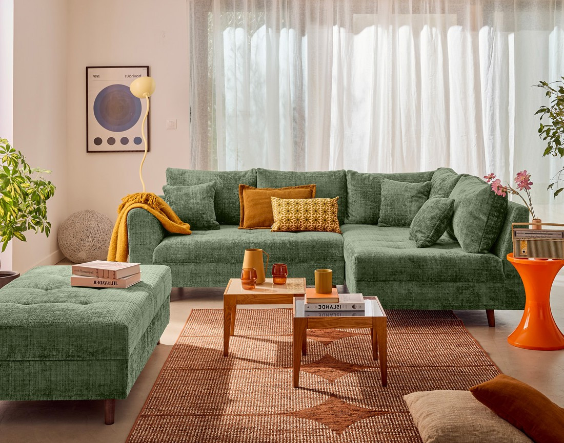 Canapé d'angle droit 4 places en velours texturé Rune