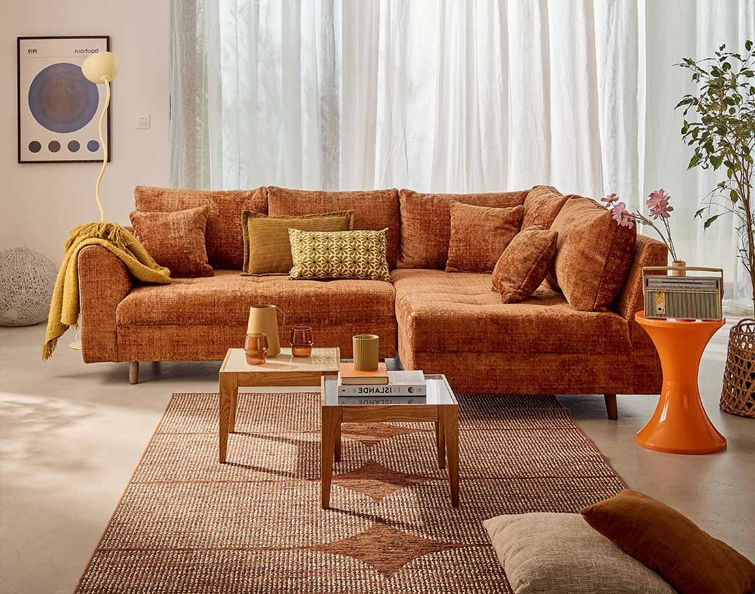 Canapé d'angle droit 4 places en velours texturé Rune