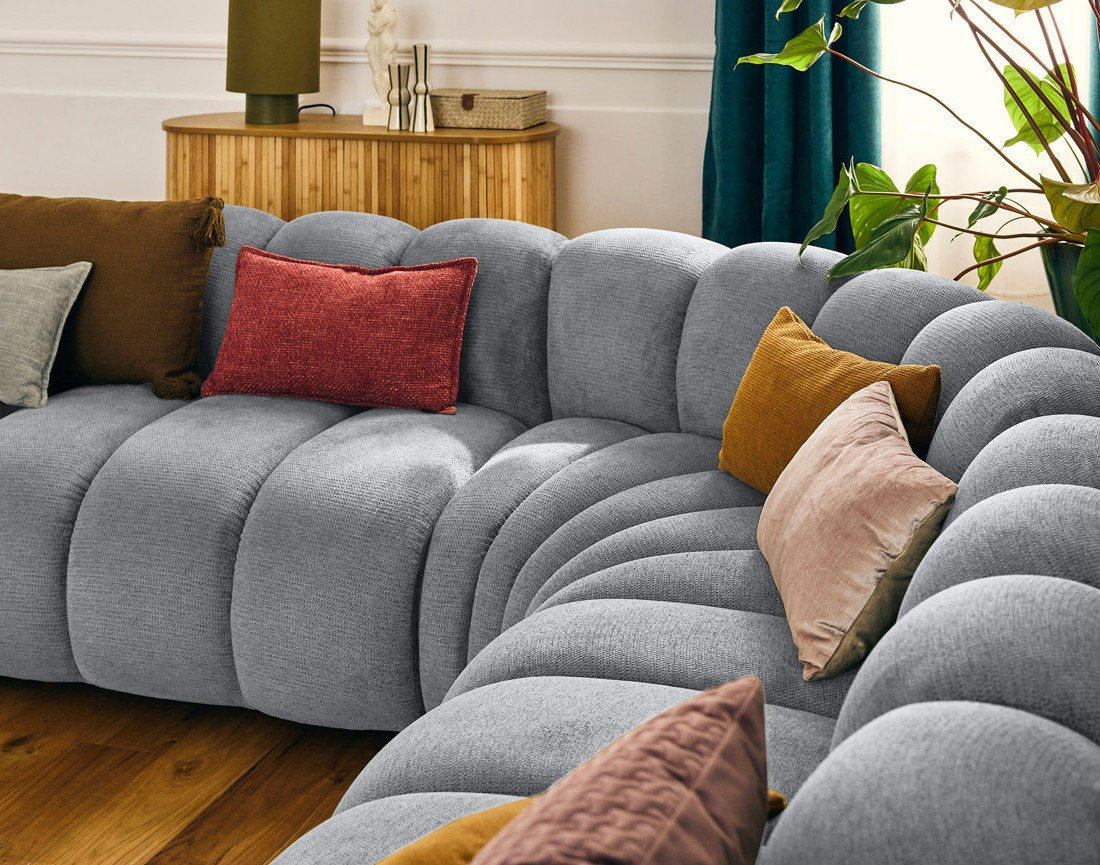 Canapé modulable d'angle gauche 5 places en tissu texturé Debbie