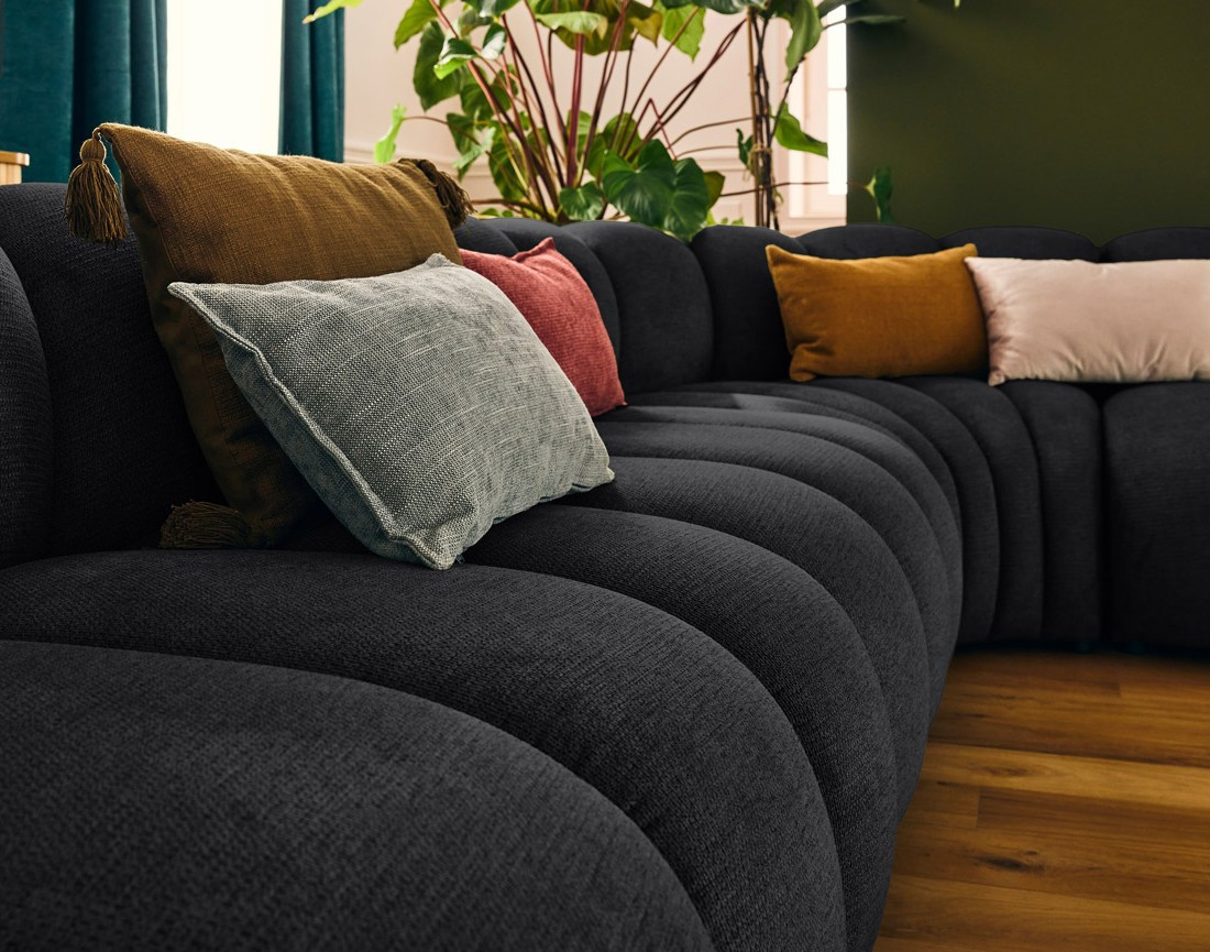 Canapé modulable d'angle gauche 5 places en tissu texturé Debbie