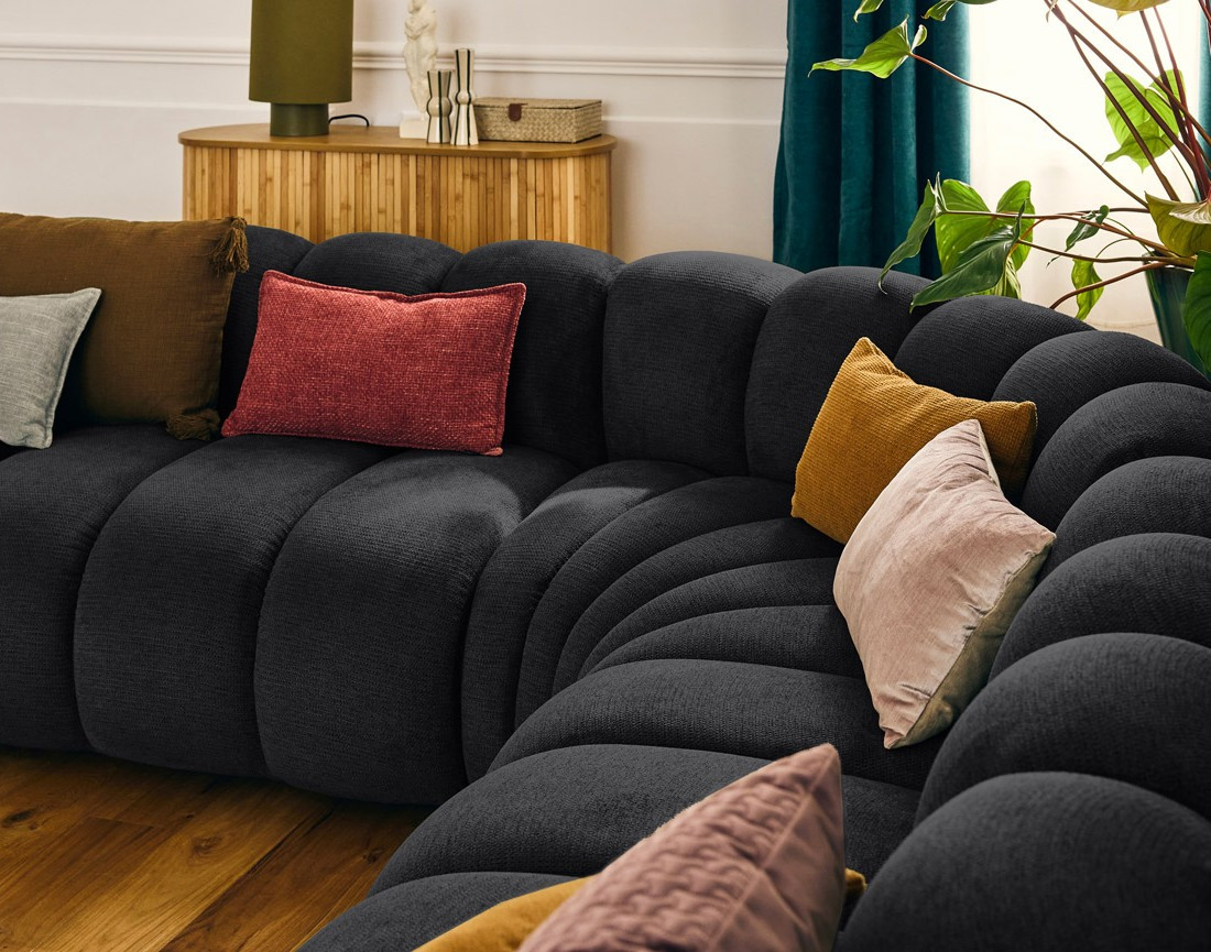 Canapé modulable d'angle gauche 5 places en tissu texturé Debbie