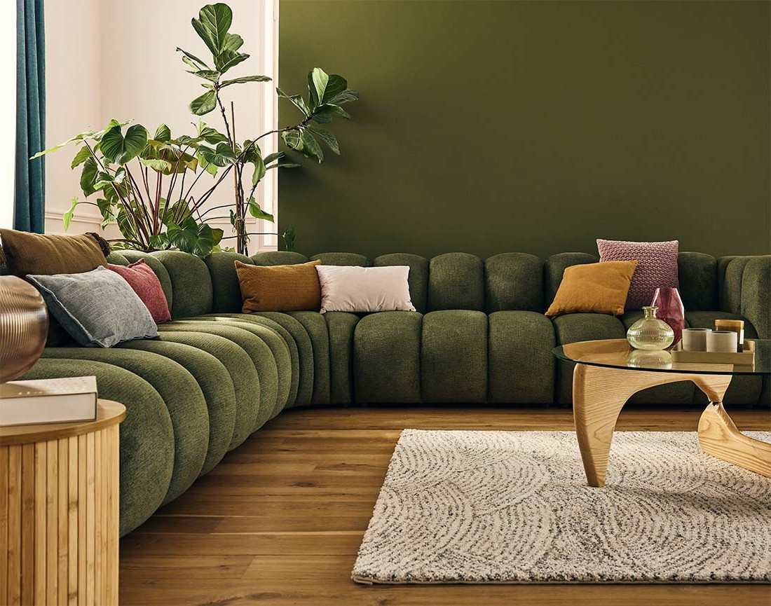 Canapé modulable d'angle gauche 5 places en tissu texturé Debbie