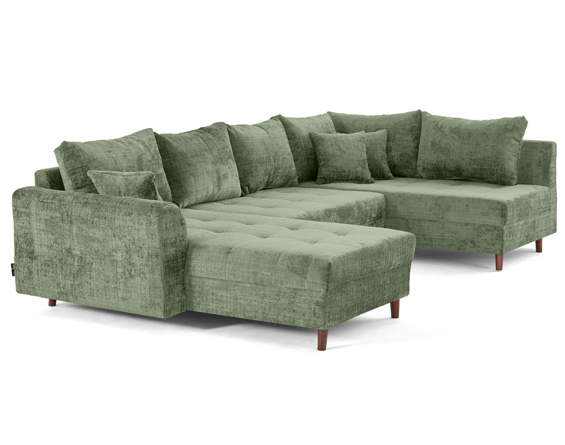 Canapé panoramique d'angle droit 7 places en velours texturé Rune