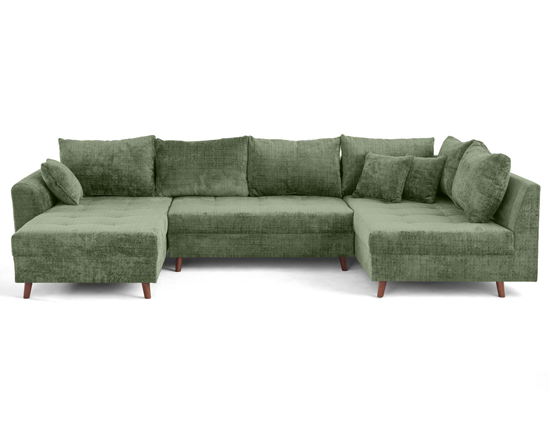 Canapé panoramique d'angle droit 7 places en velours texturé Rune