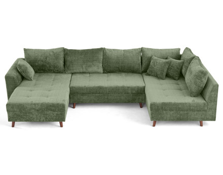 Canapé panoramique d'angle droit 7 places en velours texturé Rune