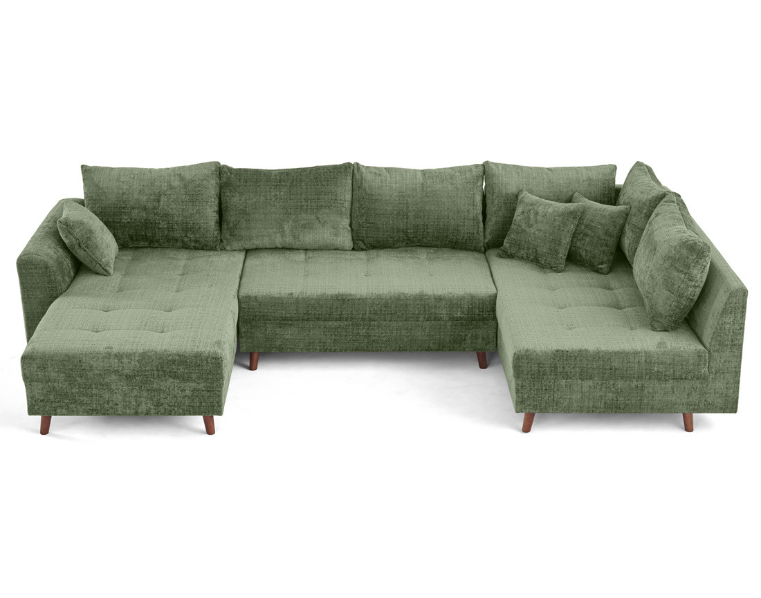 Canapé panoramique d'angle droit 7 places en velours texturé Rune