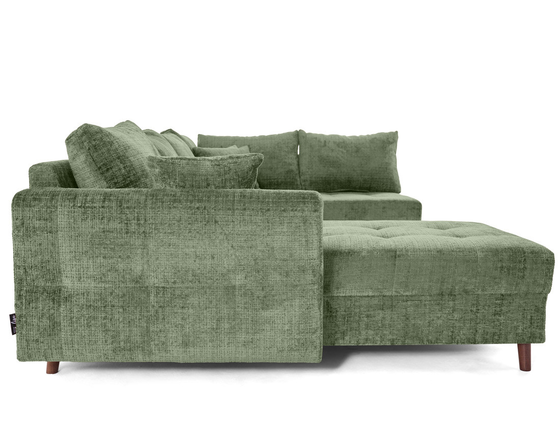 Canapé panoramique d'angle droit 7 places en velours texturé Rune